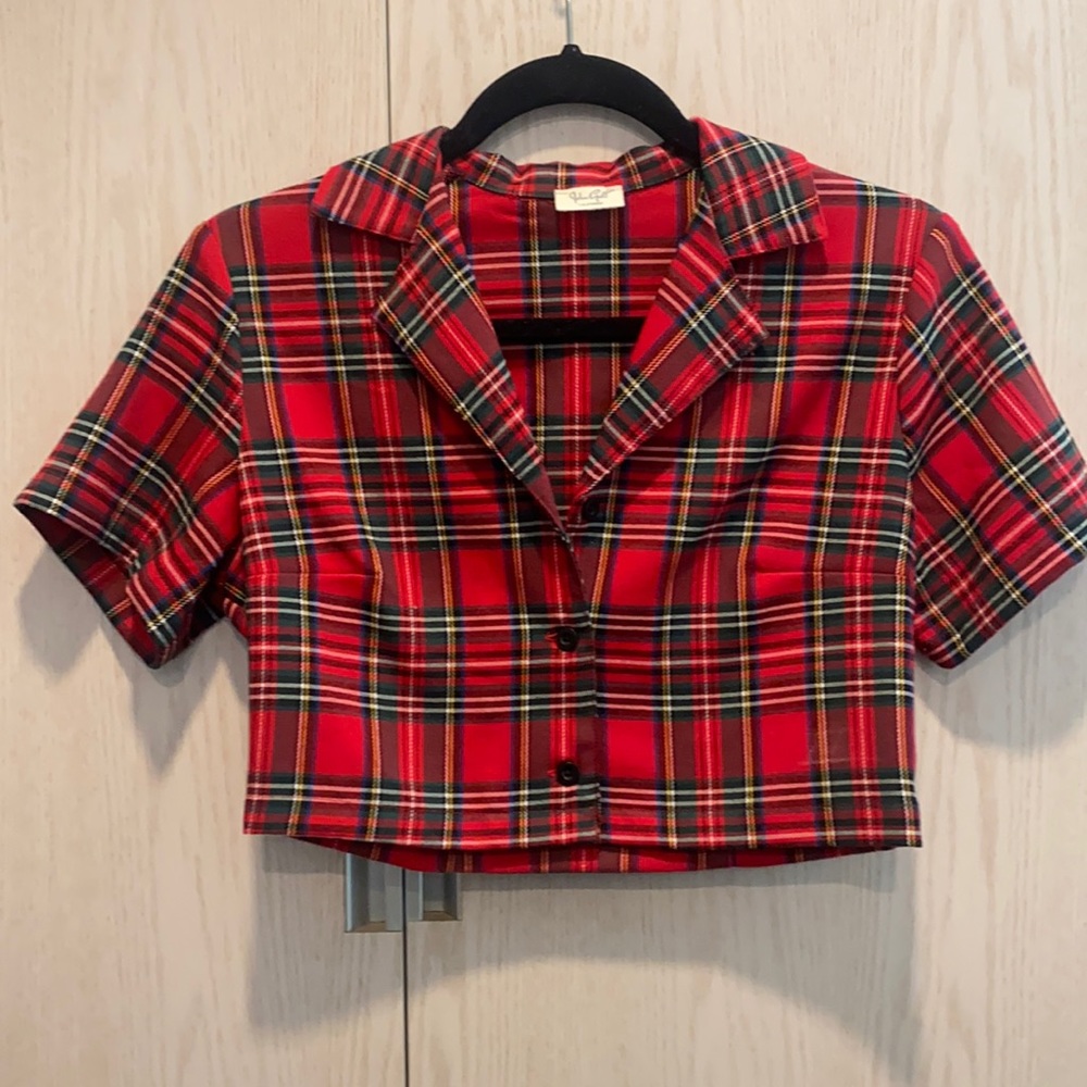 J. Halt cropped flannel top